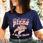All I Need Is Pizza and Horror Movies T-Shirt | Skeleton Hand Pizza Graphic Bella Canvas 3001 Tee