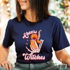 Cheers Witches T-Shirt | Skeleton Hand Cocktail Halloween Bella Canvas 3001 Tshirt