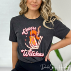 Cheers Witches T-Shirt | Skeleton Hand Cocktail Halloween Bella Canvas 3001 Tshirt
