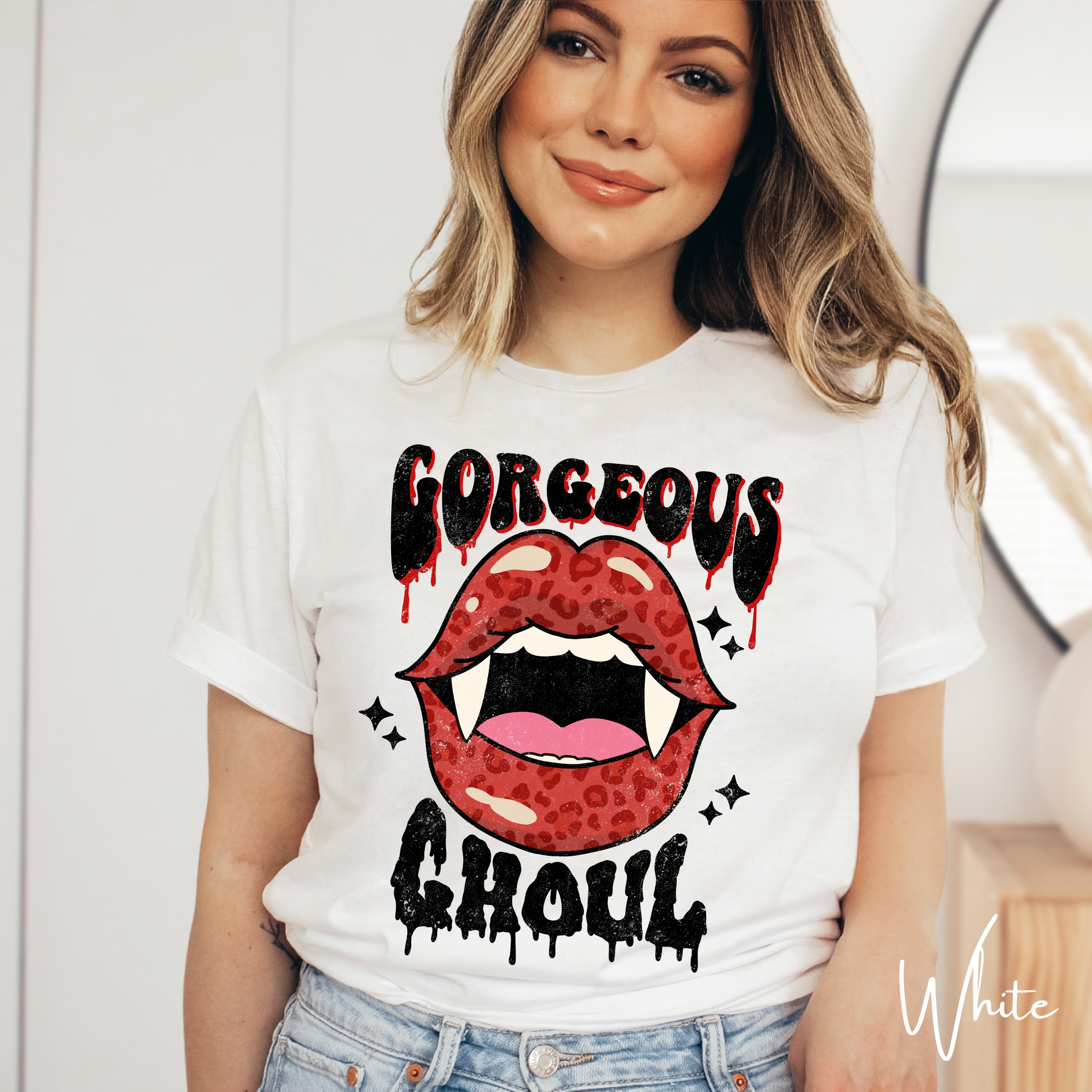 Retro Vampire Lips Tee | Gorgeous Ghoul Horror Graphic Bella Canvas 3001 Tshirt