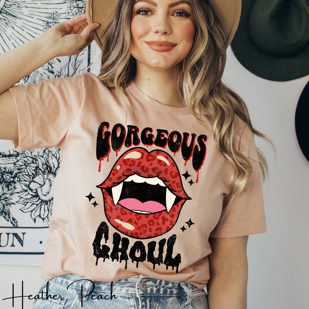 Retro Vampire Lips Tee | Gorgeous Ghoul Horror Graphic Bella Canvas 3001 Tshirt