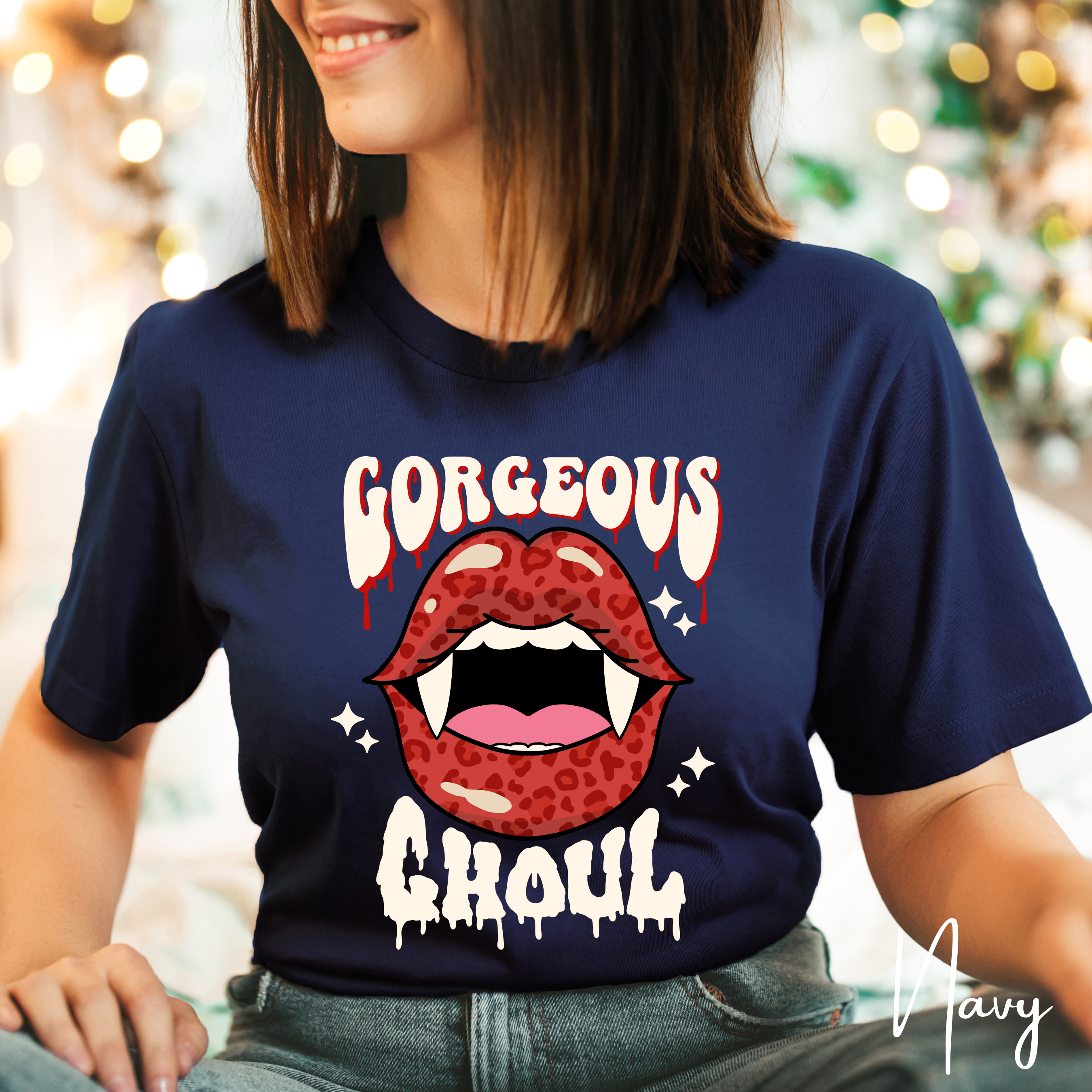 Retro Vampire Lips Tee | Gorgeous Ghoul Horror Graphic Bella Canvas 3001 Tshirt