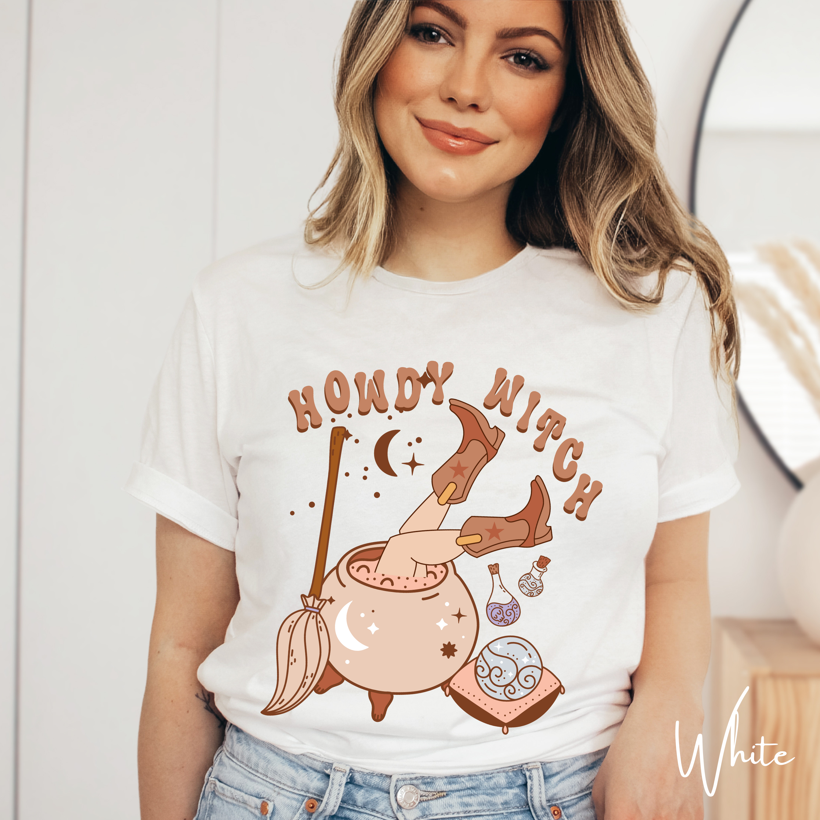 Howdy Witch T-Shirt | Cowgirl Witch in Cauldron Western Bella Canvas 3001 Tshirt