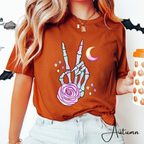 Skeleton Peace Sign Shirt with Crystals | Witchy Boho Graphic Bella Canvas 3001 Tshirt