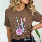 Skeleton Peace Sign Shirt with Crystals | Witchy Boho Graphic Bella Canvas 3001 Tshirt