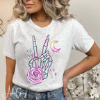 Skeleton Peace Sign Shirt with Crystals | Witchy Boho Graphic Bella Canvas 3001 Tshirt