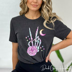 Skeleton Peace Sign Shirt with Crystals | Witchy Boho Graphic Bella Canvas 3001 Tshirt