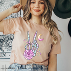Skeleton Peace Sign Shirt with Crystals | Witchy Boho Graphic Bella Canvas 3001 Tshirt