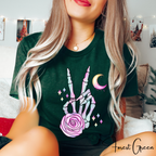 Skeleton Peace Sign Shirt with Crystals | Witchy Boho Graphic Bella Canvas 3001 Tshirt