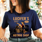 Lucifer’s Hot Rod Shop T-Shirt 🔥 | Retro Pinup Girl & Hot Rod Tee | Rockabilly Vintage Style Graphic Bella Canvas 3001 Tshirt