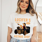 Lucifer’s Hot Rod Shop T-Shirt 🔥 | Retro Pinup Girl & Hot Rod Tee | Rockabilly Vintage Style Graphic Bella Canvas 3001 Tshirt