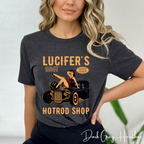 Lucifer’s Hot Rod Shop T-Shirt 🔥 | Retro Pinup Girl & Hot Rod Tee | Rockabilly Vintage Style Graphic Bella Canvas 3001 Tshirt