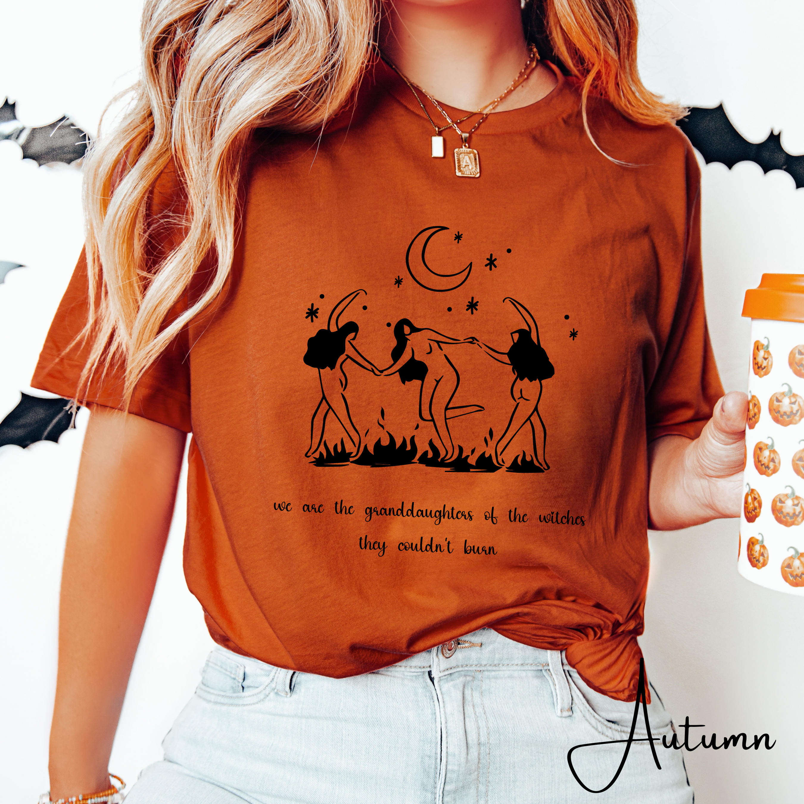 🔥 We Are the Granddaughters of the Witches They Could Not Burn | Women’s Empowerment Witchy Tee ✨ Dancing Sisters Feminist Graphic Shirt 🌙🖤 Bella Canvas 3001 Tshirt