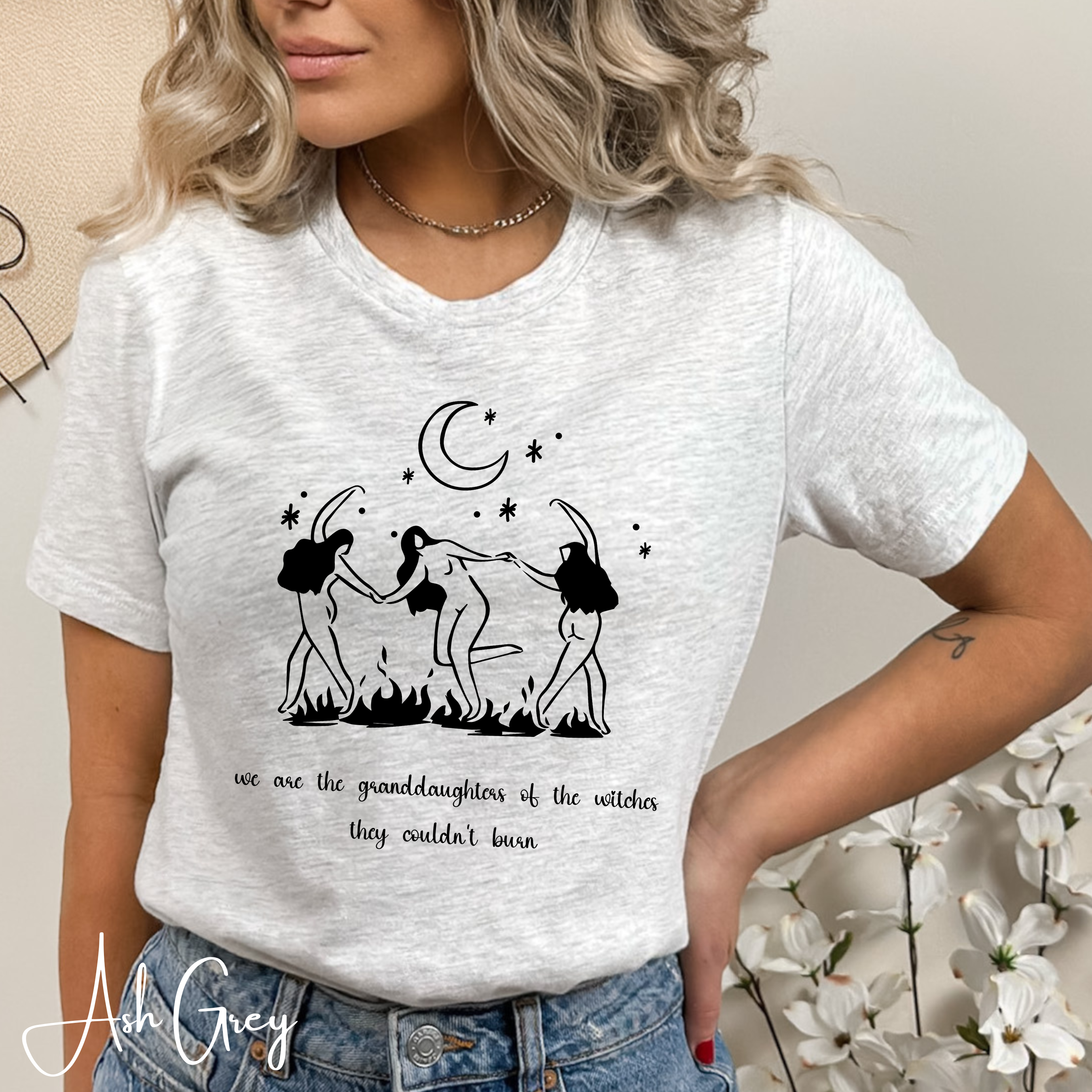 🔥 We Are the Granddaughters of the Witches They Could Not Burn | Women’s Empowerment Witchy Tee ✨ Dancing Sisters Feminist Graphic Shirt 🌙🖤 Bella Canvas 3001 Tshirt