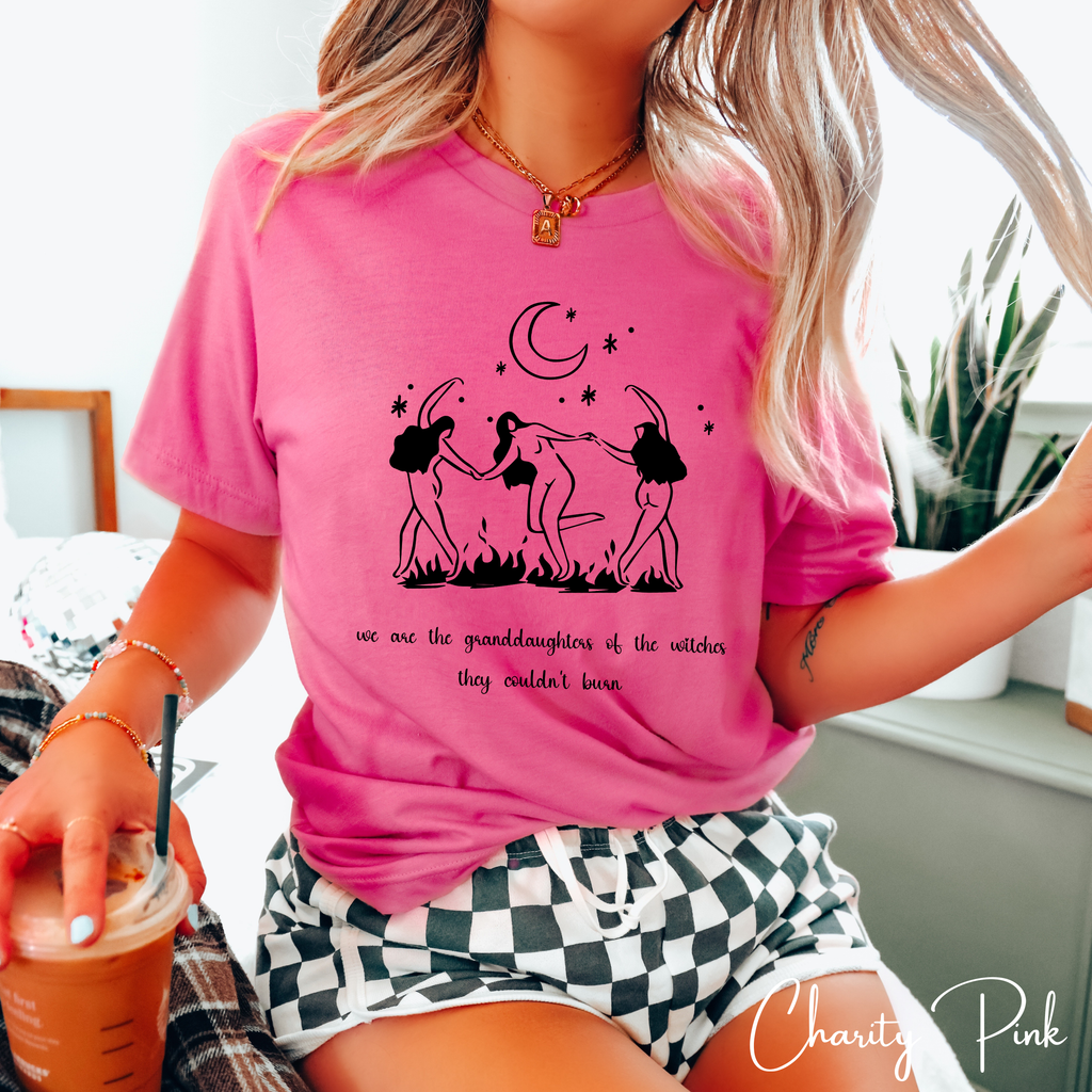 🔥 We Are the Granddaughters of the Witches They Could Not Burn | Women’s Empowerment Witchy Tee ✨ Dancing Sisters Feminist Graphic Shirt 🌙🖤 Bella Canvas 3001 Tshirt