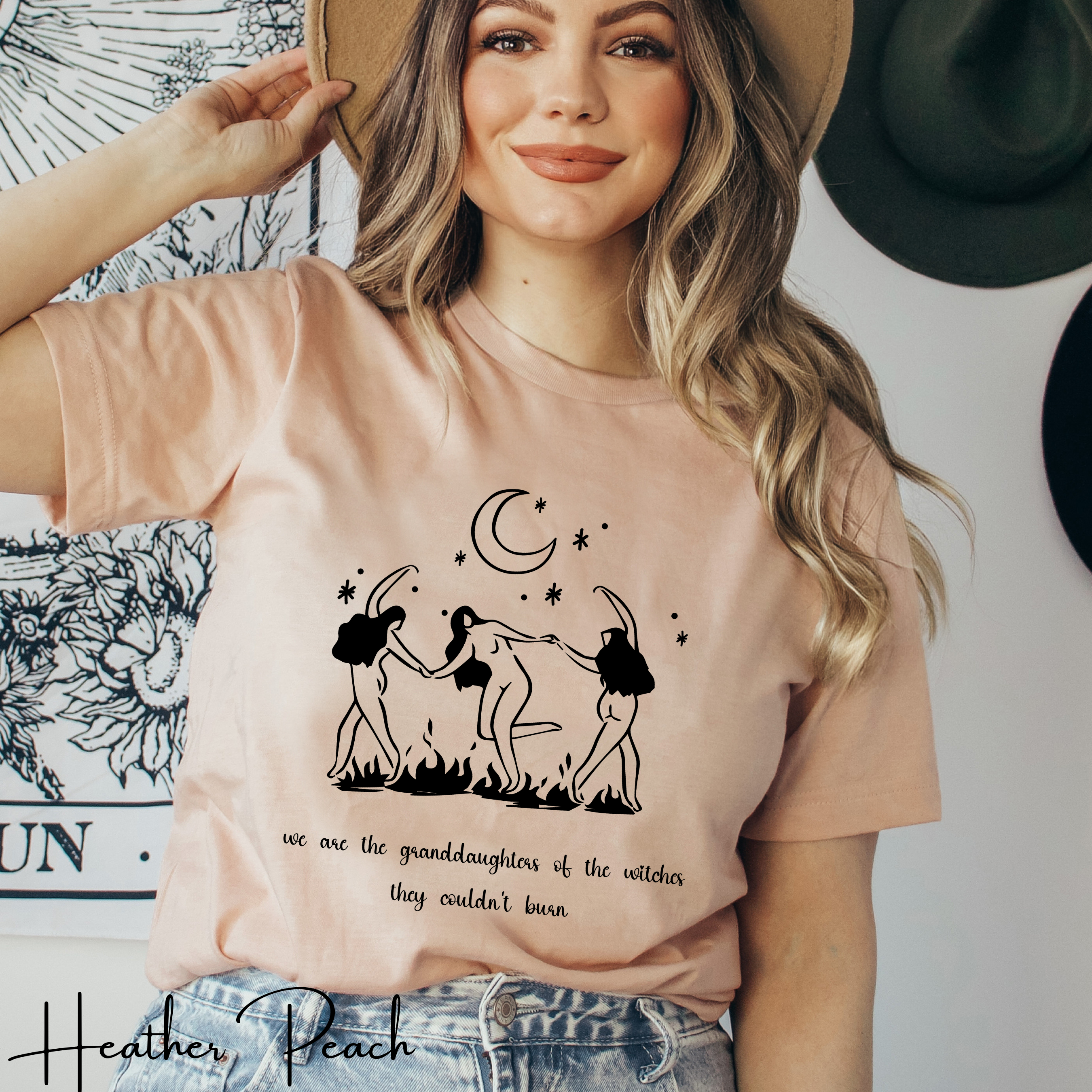 🔥 We Are the Granddaughters of the Witches They Could Not Burn | Women’s Empowerment Witchy Tee ✨ Dancing Sisters Feminist Graphic Shirt 🌙🖤 Bella Canvas 3001 Tshirt