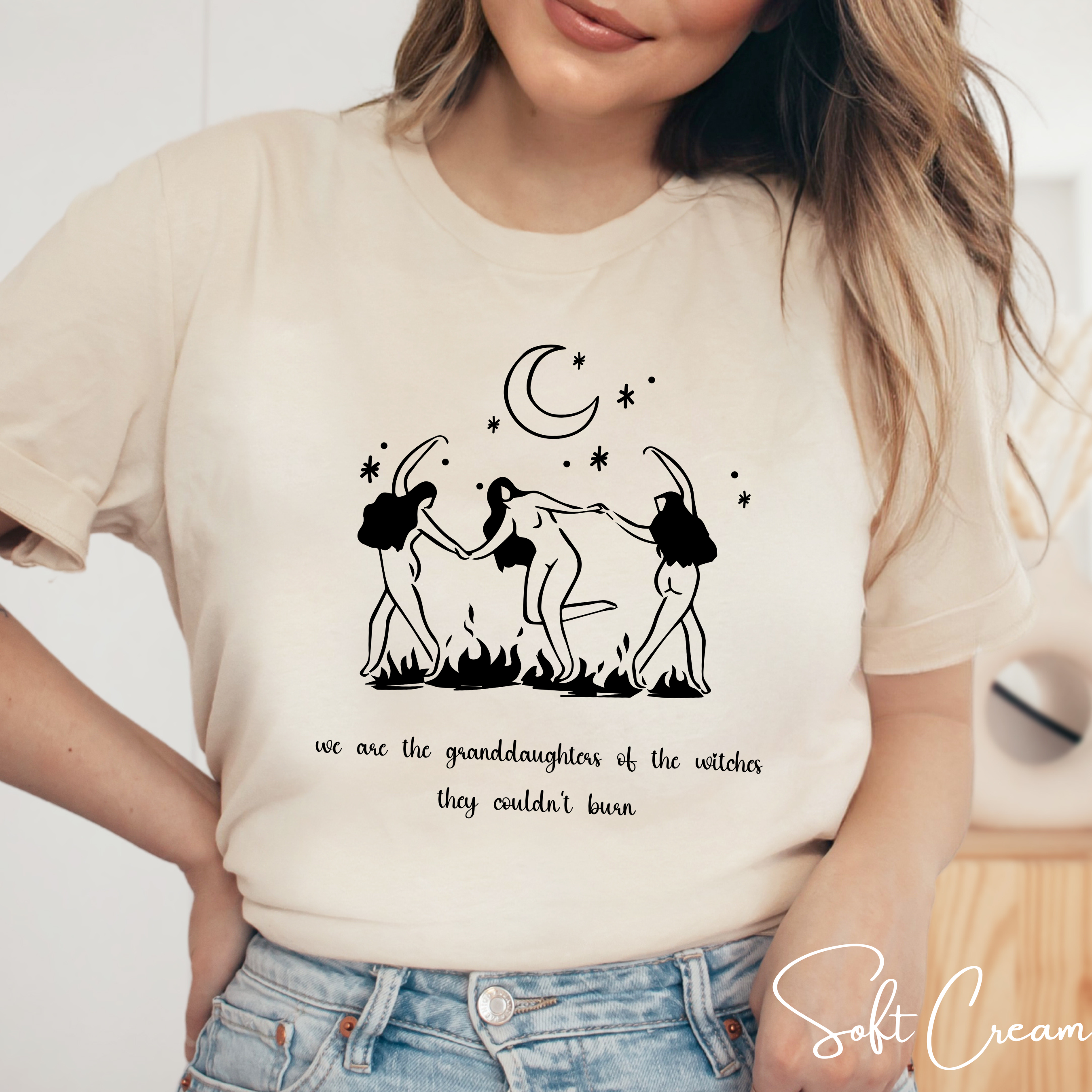 🔥 We Are the Granddaughters of the Witches They Could Not Burn | Women’s Empowerment Witchy Tee ✨ Dancing Sisters Feminist Graphic Shirt 🌙🖤 Bella Canvas 3001 Tshirt