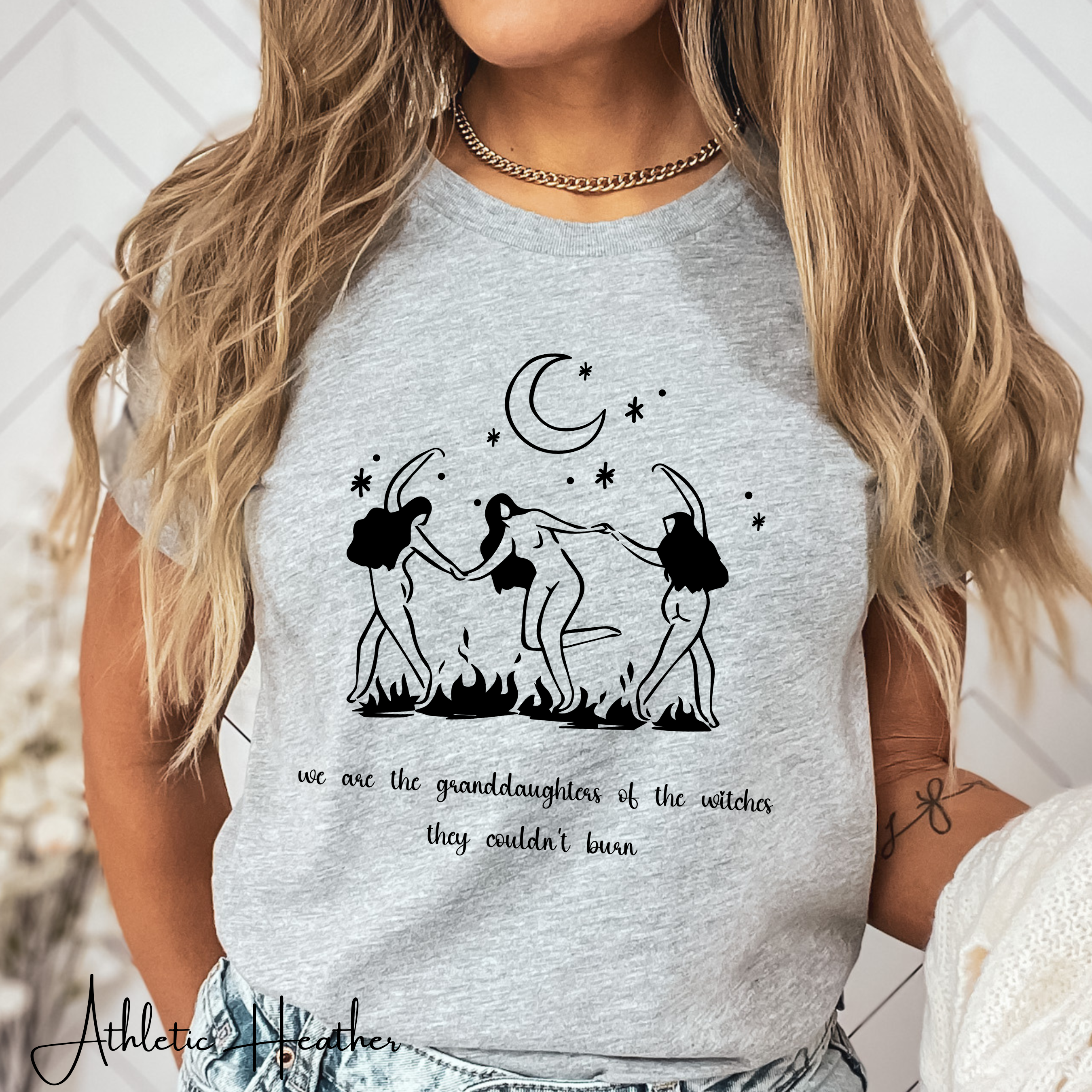 🔥 We Are the Granddaughters of the Witches They Could Not Burn | Women’s Empowerment Witchy Tee ✨ Dancing Sisters Feminist Graphic Shirt 🌙🖤 Bella Canvas 3001 Tshirt