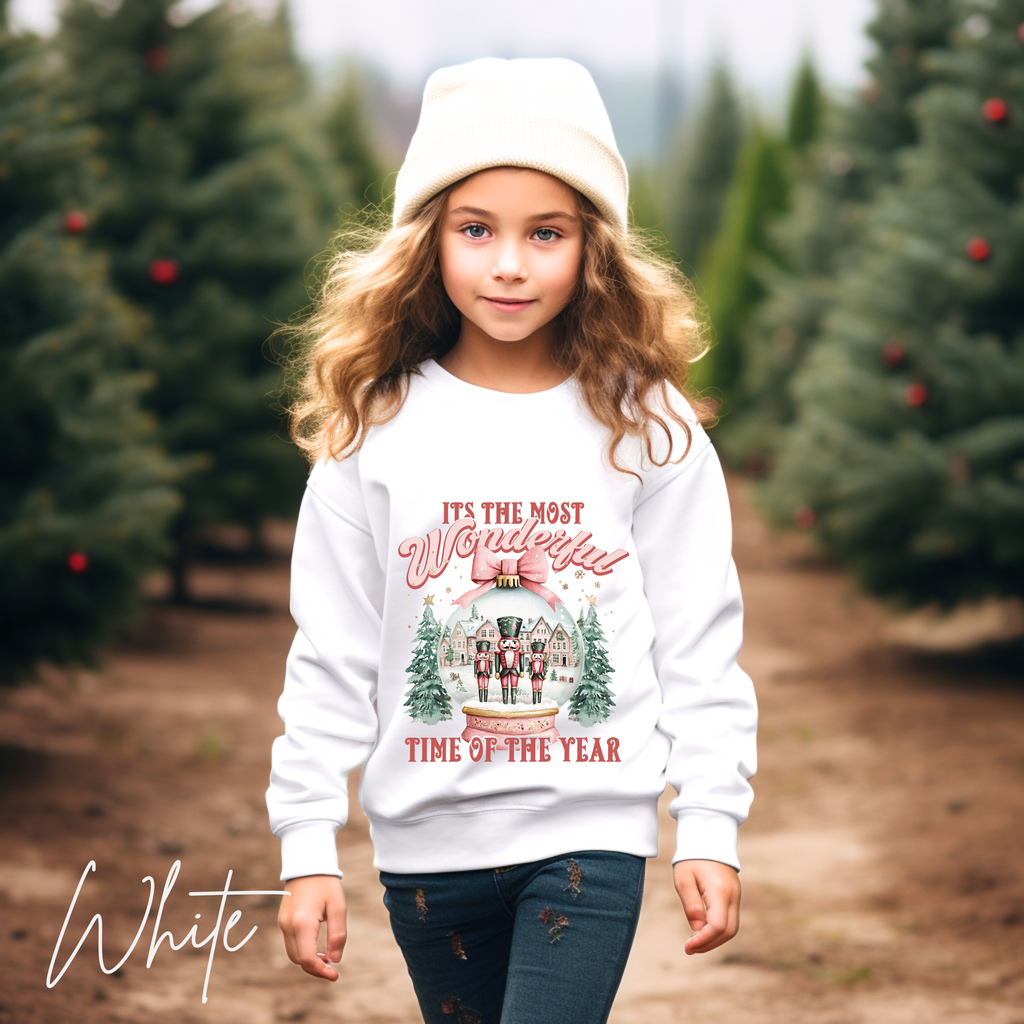 Kids Nutcracker Snowglobe Christmas Sweatshirt | The Most Wonderful Time of the Year Gildan 18000B Sweatshirt