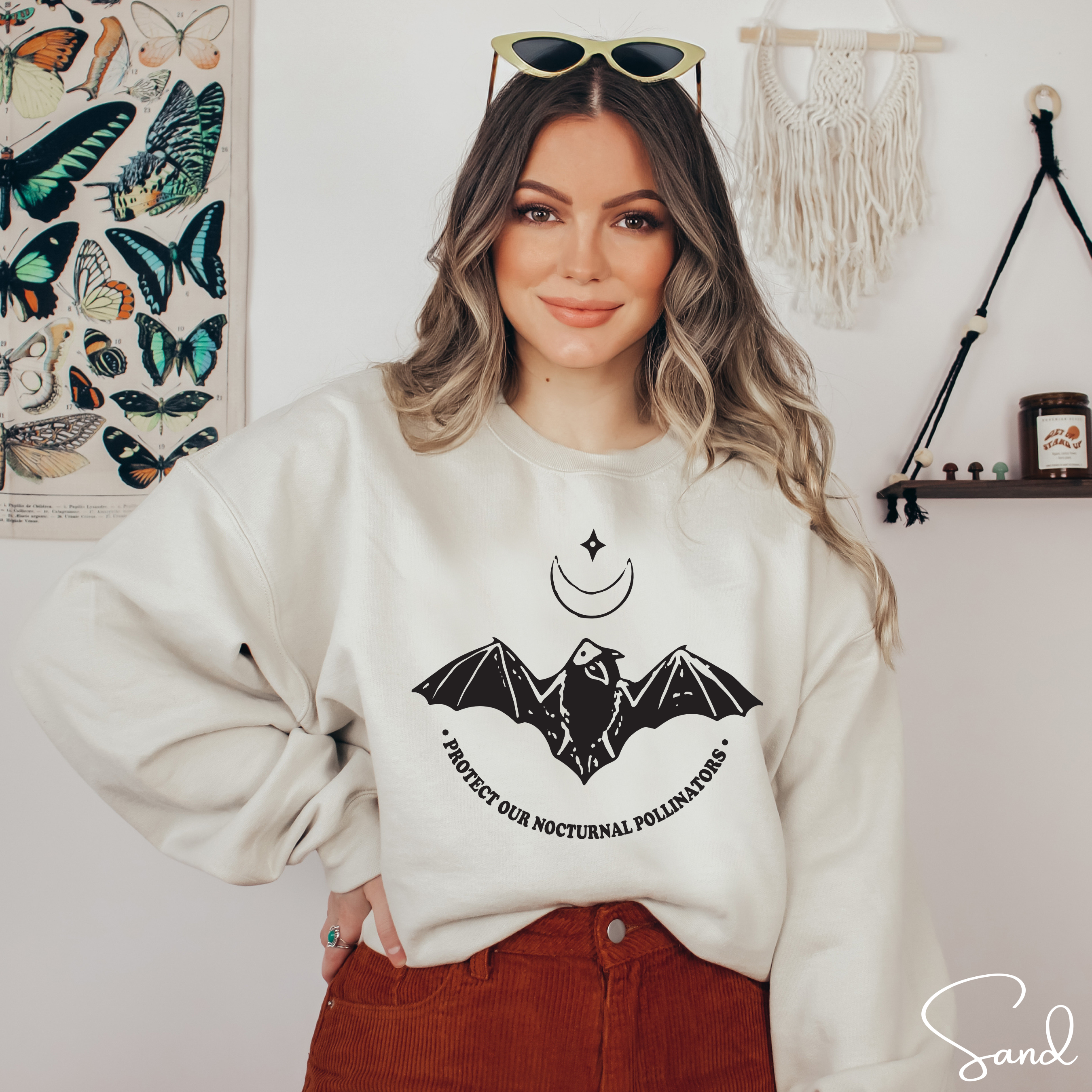 Protect Our Nocturnal Pollinators Sweatshirt 🌙🦇 | Bat &amp; Moon Eco Design | Nature Lover Gildan 18000 Sweatshirt