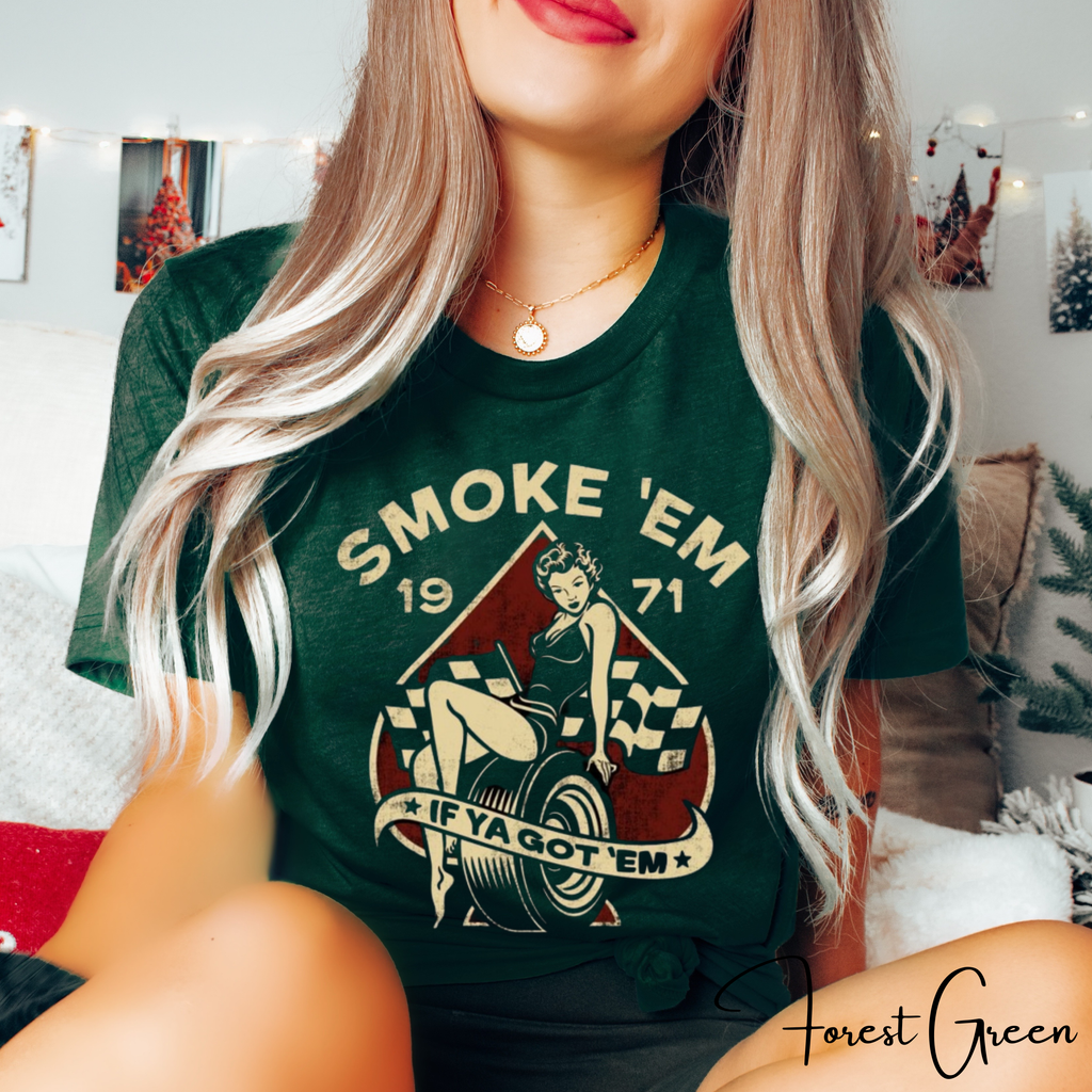 Smoke ’Em If You Got ’Em Graphic Tee | Retro Hot Rod Rockabilly Graphic Bella Canvas 3001 Tshirt