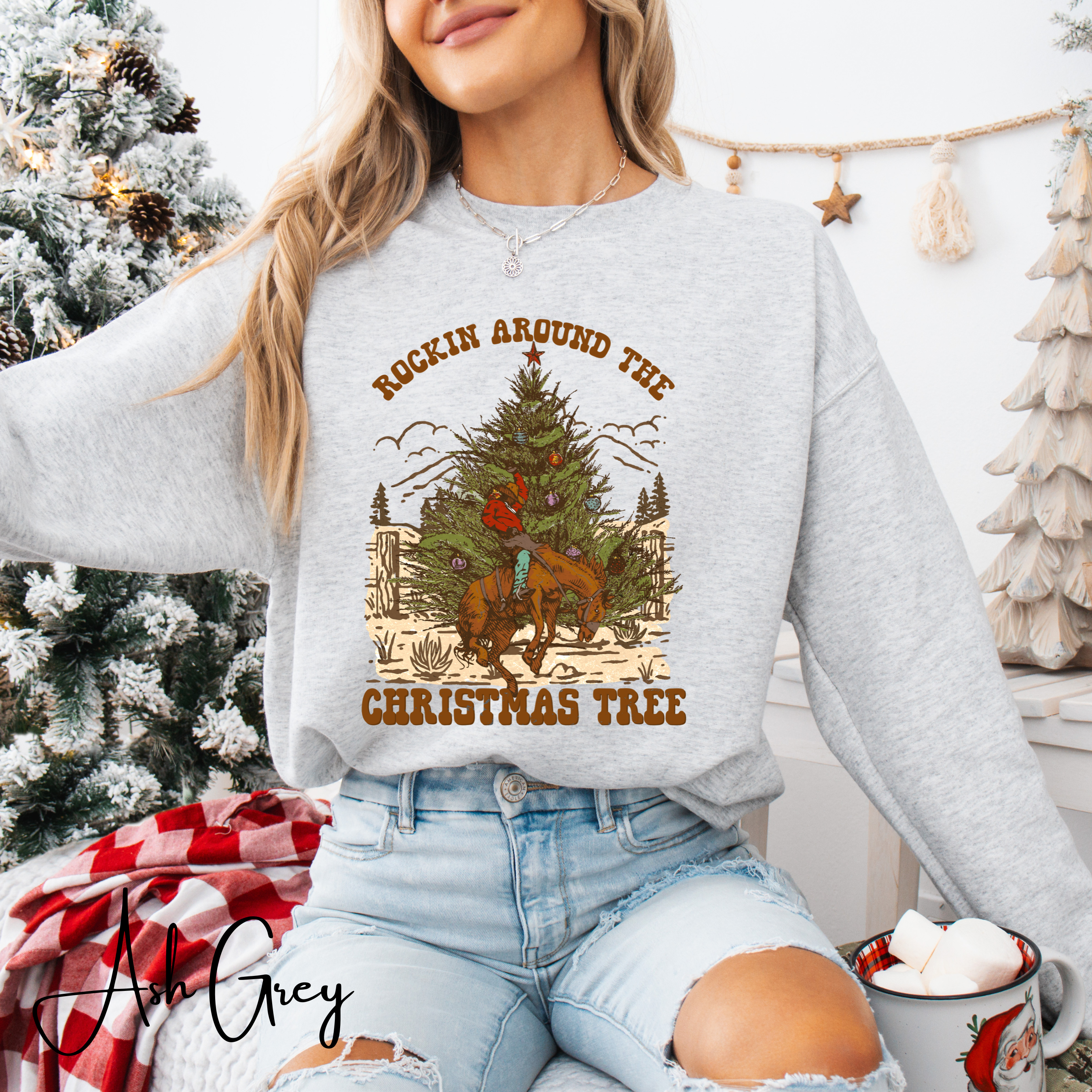 Rockin Around the Christmas Tree Western Gildan 18000 Sweatshirt