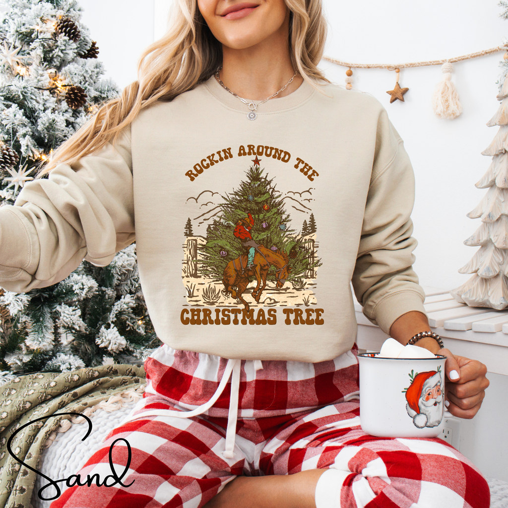 Rockin Around the Christmas Tree Western Gildan 18000 Sweatshirt