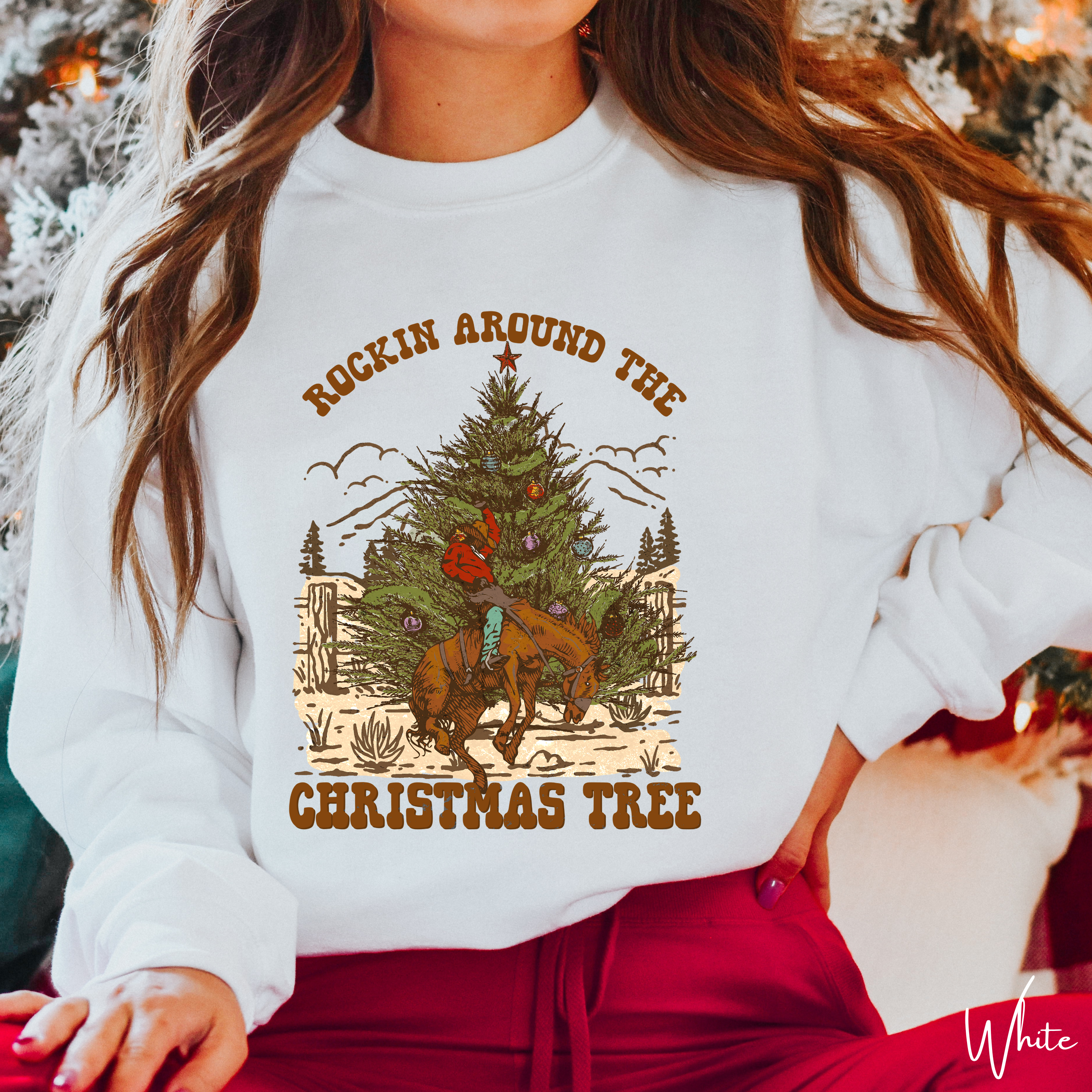 Rockin Around the Christmas Tree Western Gildan 18000 Sweatshirt