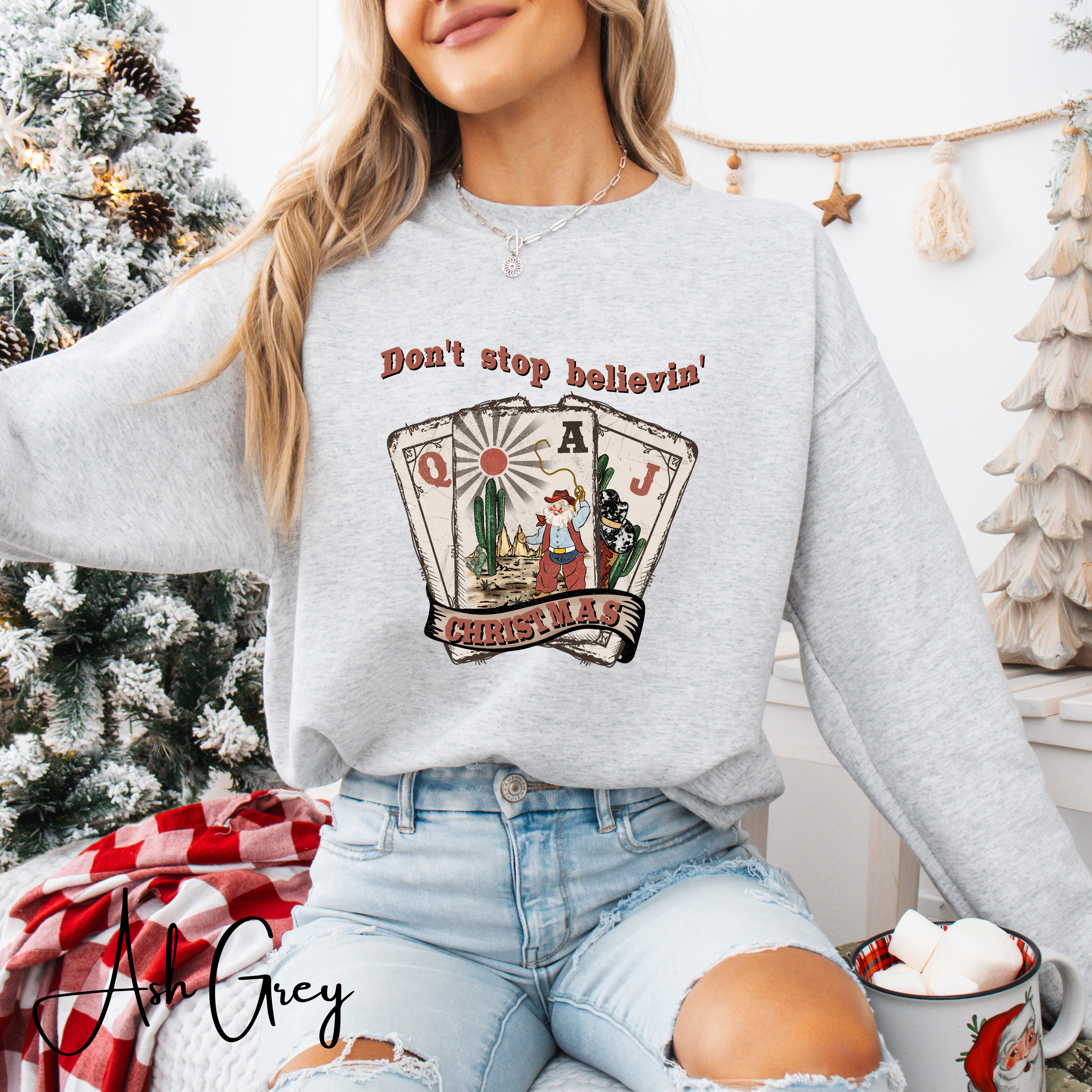 Don't Stop Believing Santa Christmas Gildan 18000 Sweatshirt