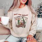 Don't Stop Believing Santa Christmas Gildan 18000 Sweatshirt