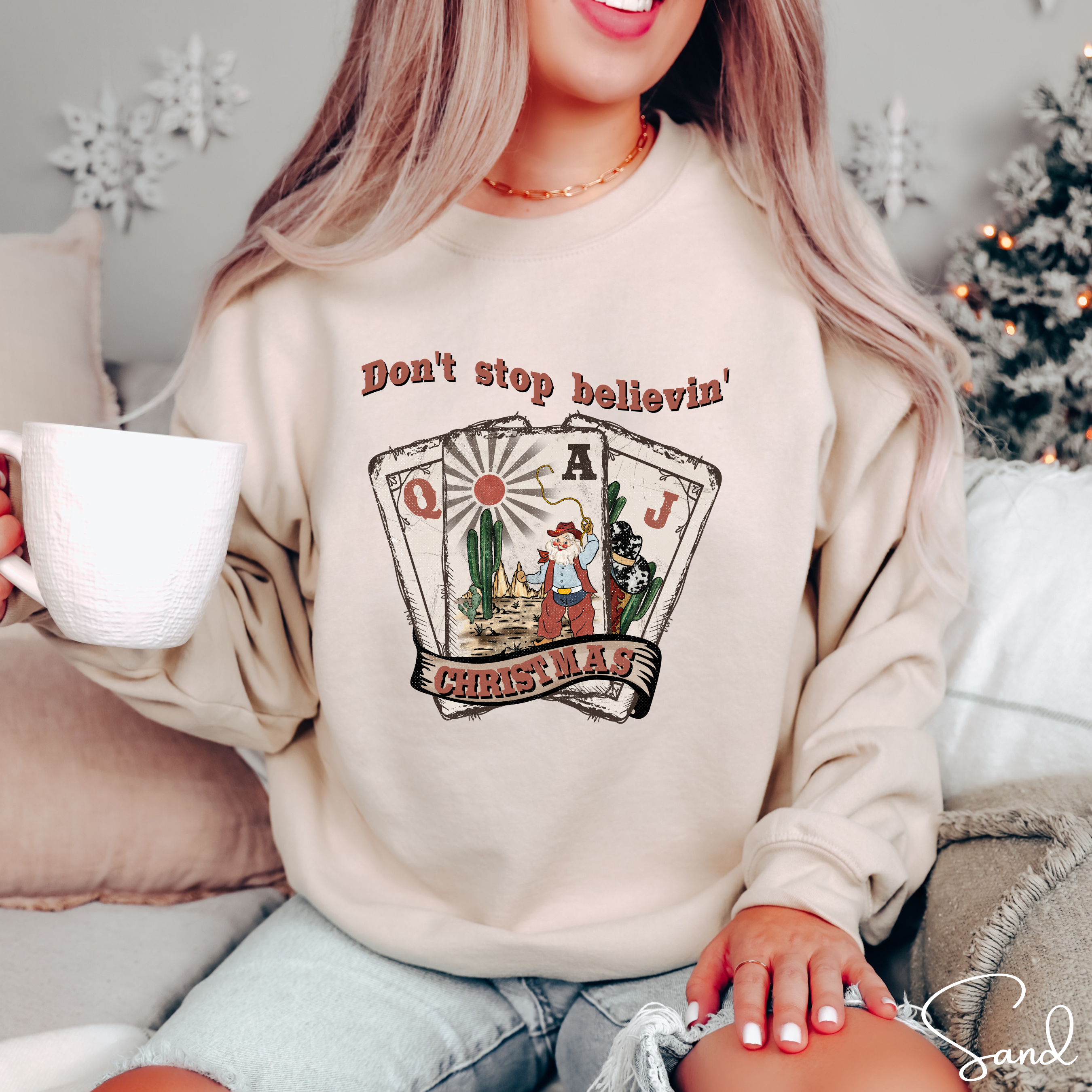 Don't Stop Believing Santa Christmas Gildan 18000 Sweatshirt