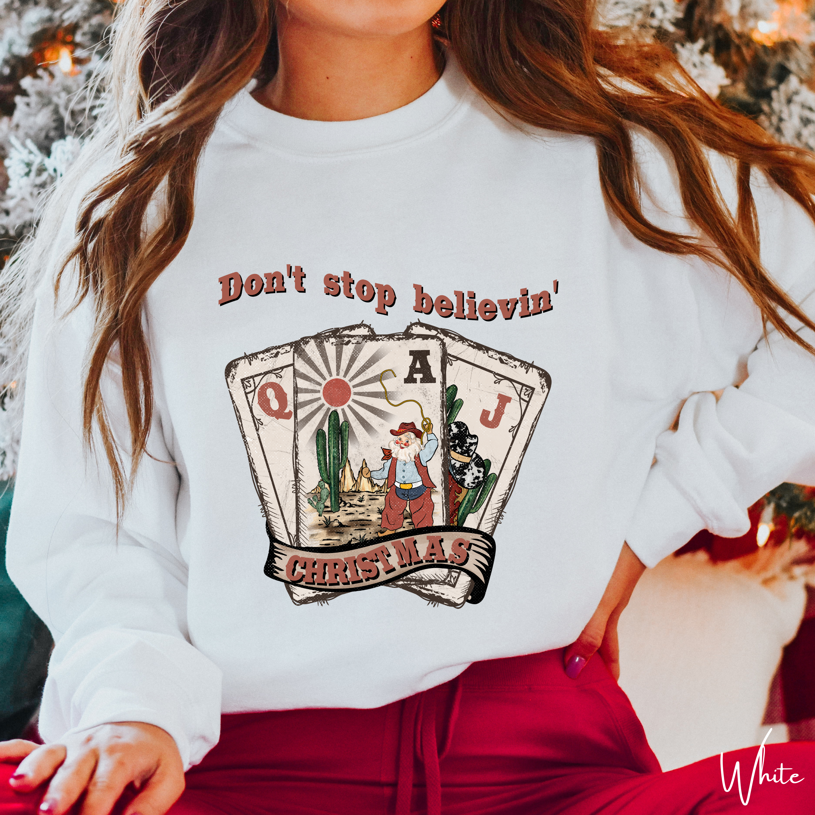 Don't Stop Believing Santa Christmas Gildan 18000 Sweatshirt