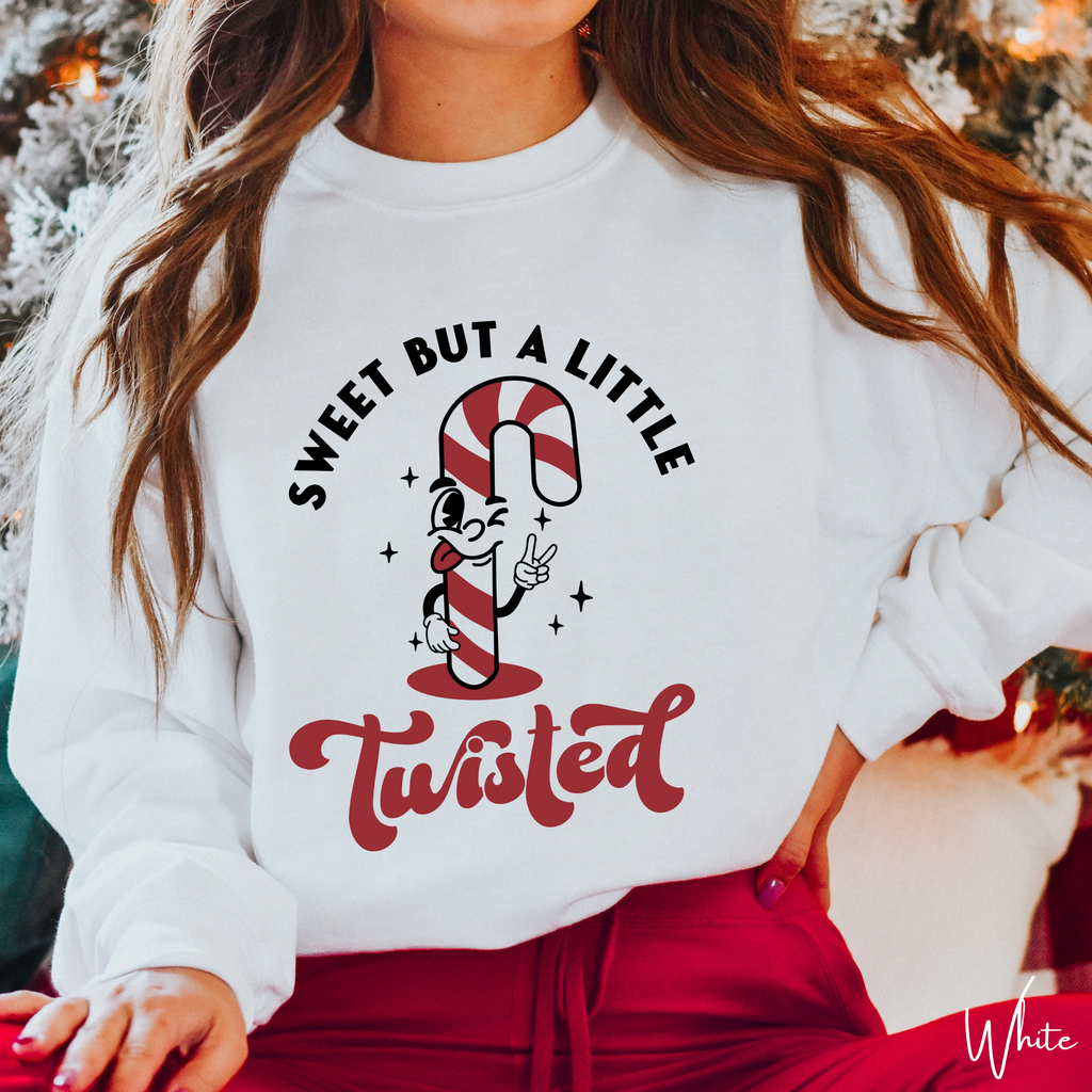 Sweet But a Little Bit Twisted Candy Cane Christmas Gildan 18000 Sweatshirt