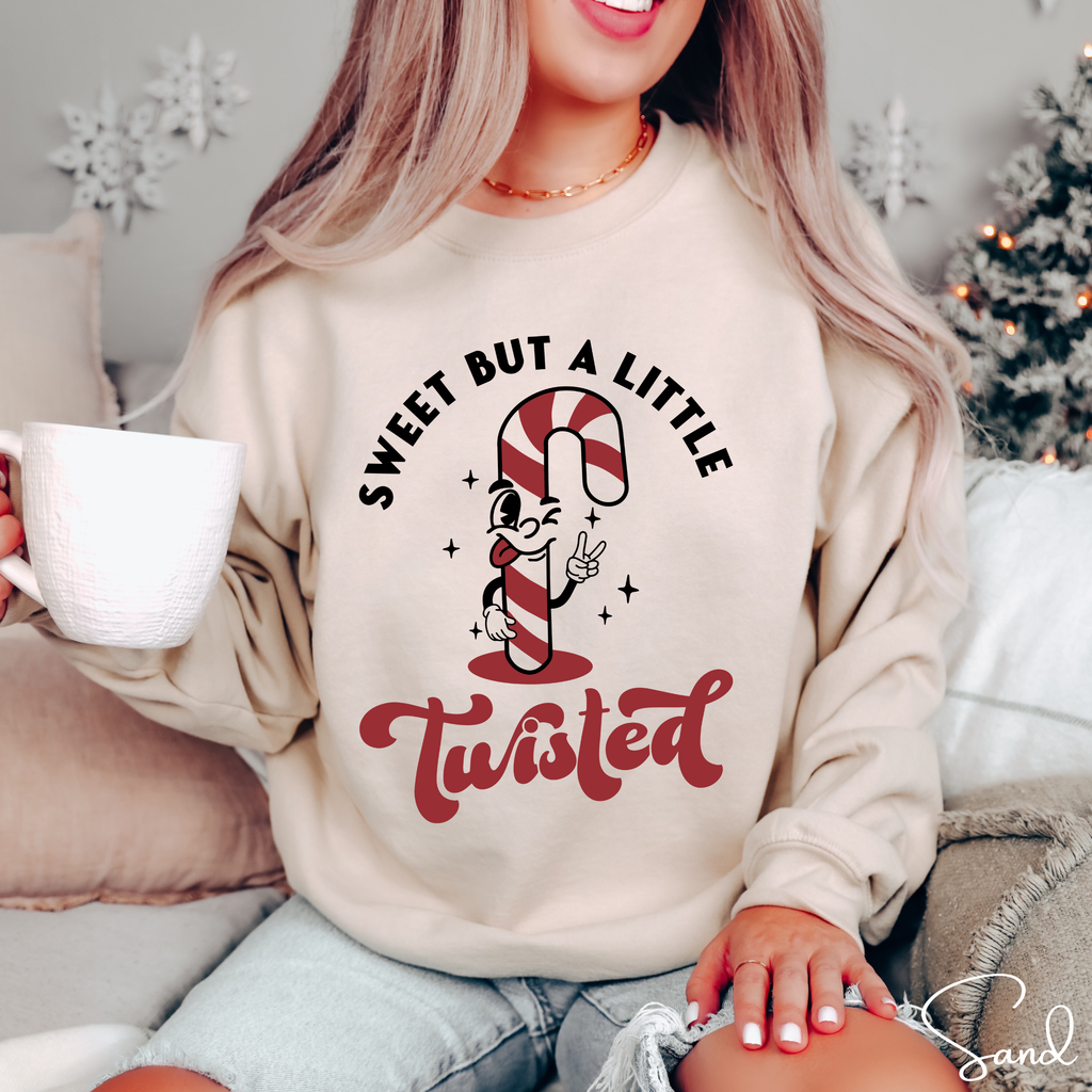 Sweet But a Little Bit Twisted Candy Cane Christmas Gildan 18000 Sweatshirt