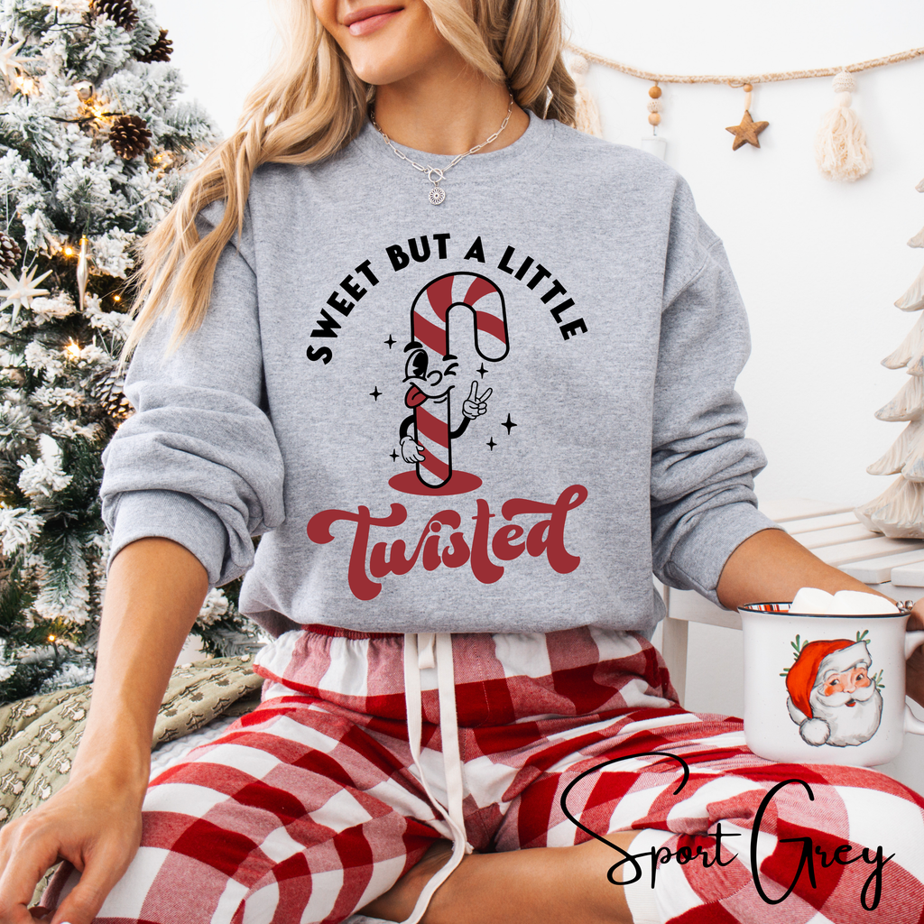 Sweet But a Little Bit Twisted Candy Cane Christmas Gildan 18000 Sweatshirt