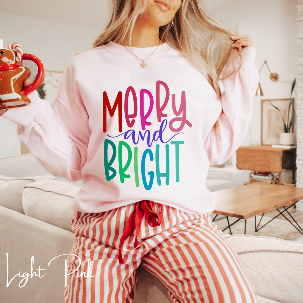 Merry and Bright Christmas Gildan 18000 Sweatshirt