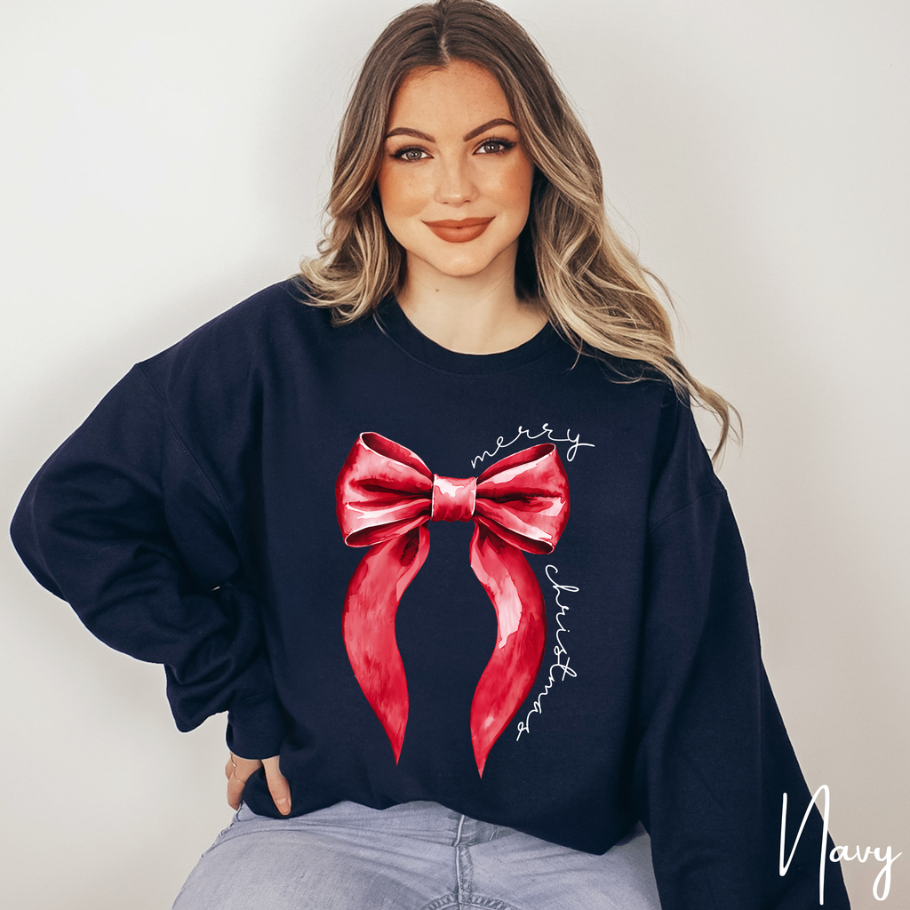 🎀❤️ Merry Christmas Coquette Bow Sweatshirt – Minimal Red Bow Holiday Crewneck • Cute & Cozy Festive Aesthetic
