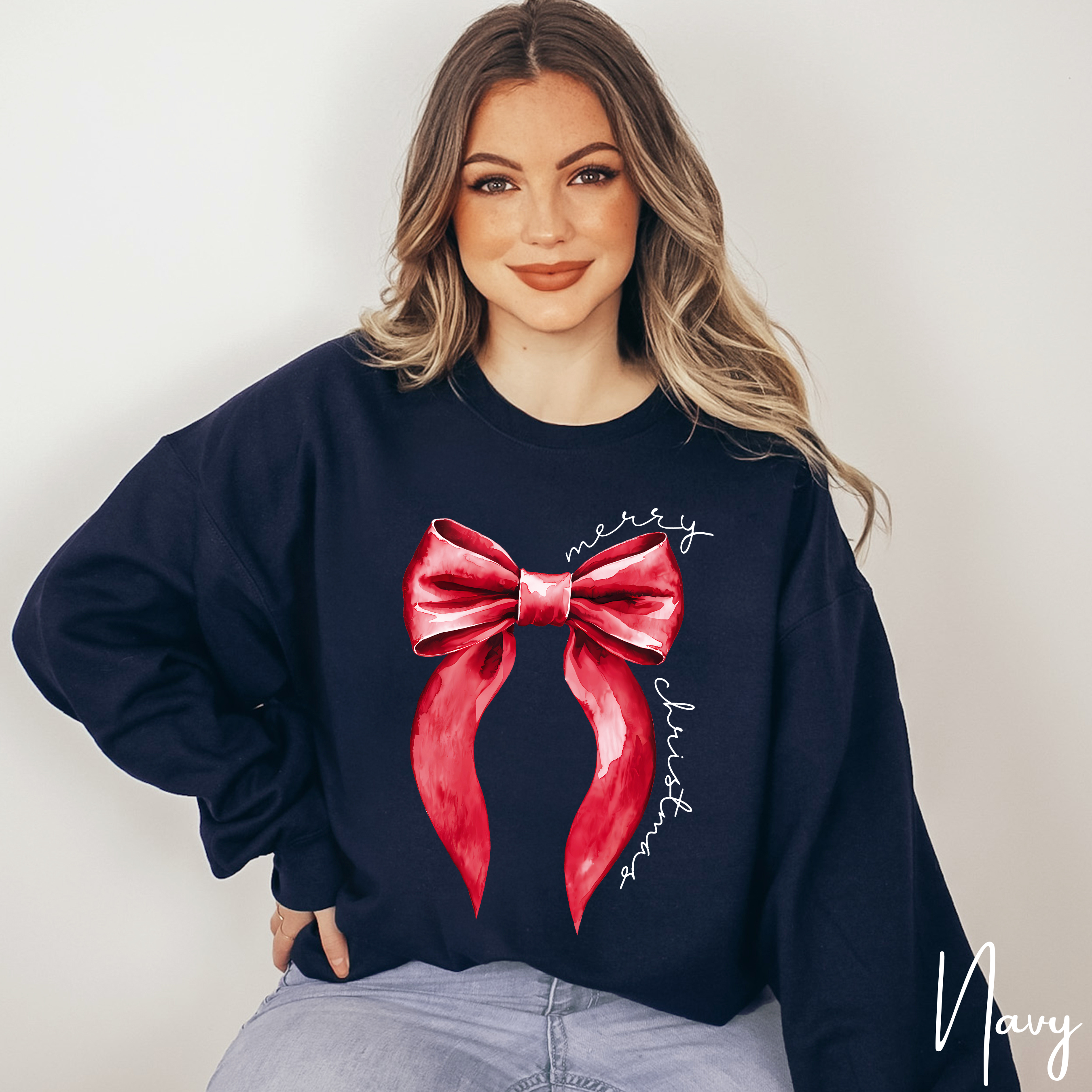 🎀❤️ Merry Christmas Coquette Bow Sweatshirt – Minimal Red Bow Holiday Crewneck • Cute & Cozy Festive Aesthetic