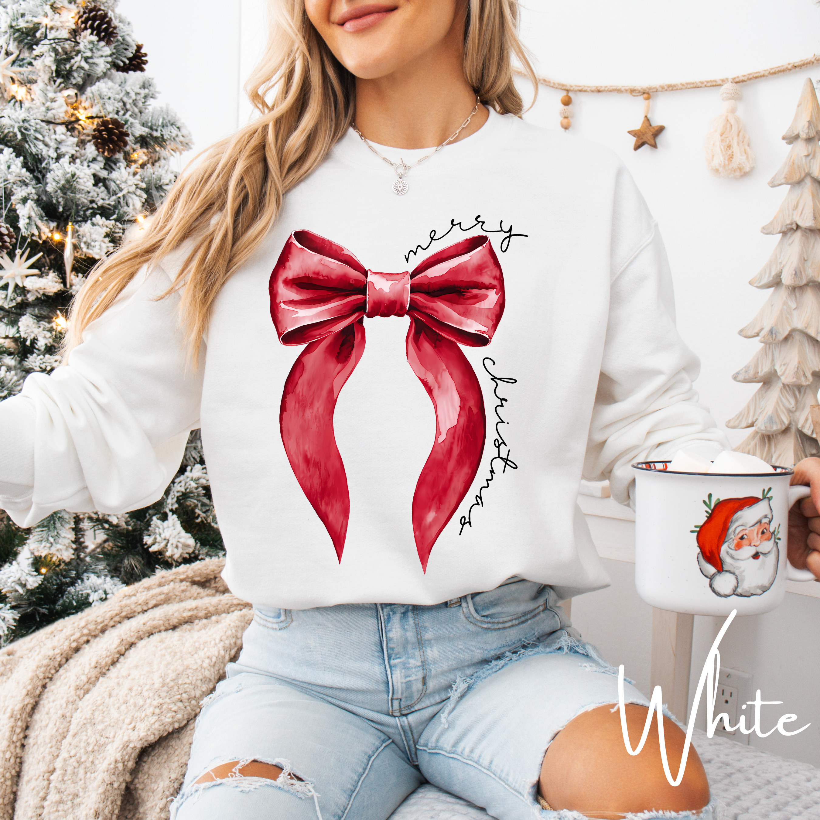 🎀❤️ Merry Christmas Coquette Bow Sweatshirt – Minimal Red Bow Holiday Crewneck • Cute & Cozy Festive Aesthetic