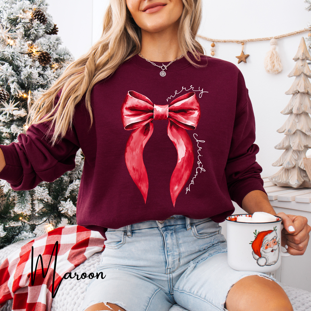 🎀❤️ Merry Christmas Coquette Bow Sweatshirt – Minimal Red Bow Holiday Crewneck • Cute & Cozy Festive Aesthetic