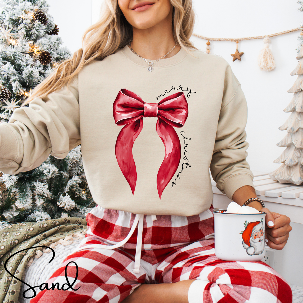 🎀❤️ Merry Christmas Coquette Bow Sweatshirt – Minimal Red Bow Holiday Crewneck • Cute & Cozy Festive Aesthetic