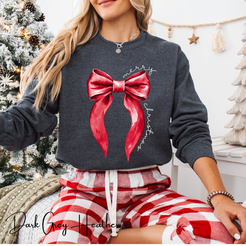 🎀❤️ Merry Christmas Coquette Bow Sweatshirt – Minimal Red Bow Holiday Crewneck • Cute & Cozy Festive Aesthetic