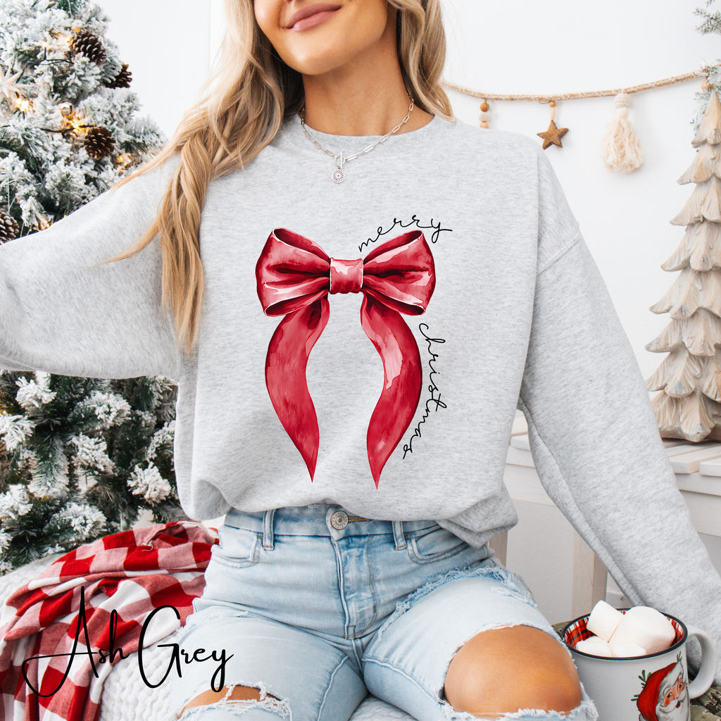 🎀❤️ Merry Christmas Coquette Bow Sweatshirt – Minimal Red Bow Holiday Crewneck • Cute & Cozy Festive Aesthetic