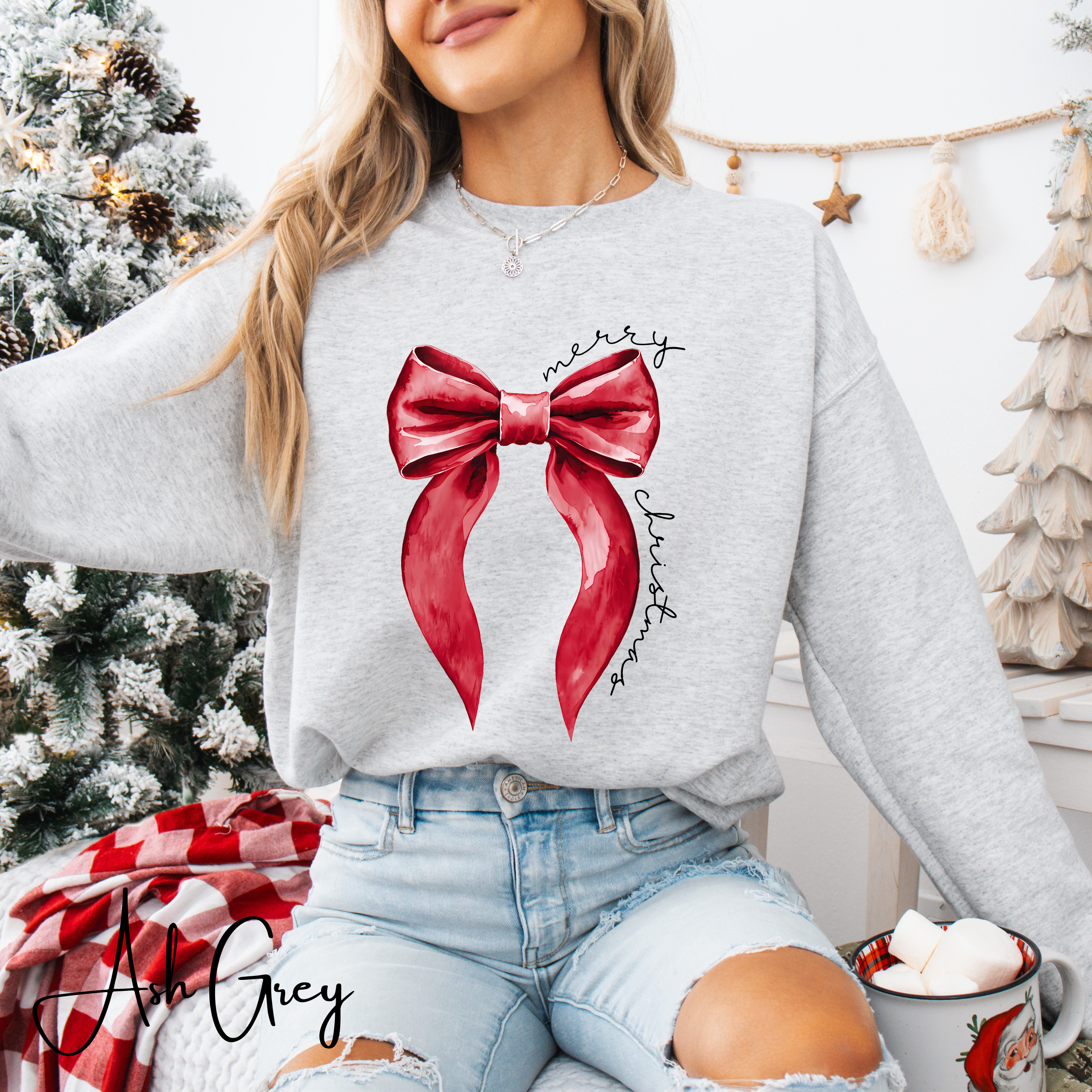 🎀❤️ Merry Christmas Coquette Bow Sweatshirt – Minimal Red Bow Holiday Crewneck • Cute & Cozy Festive Aesthetic
