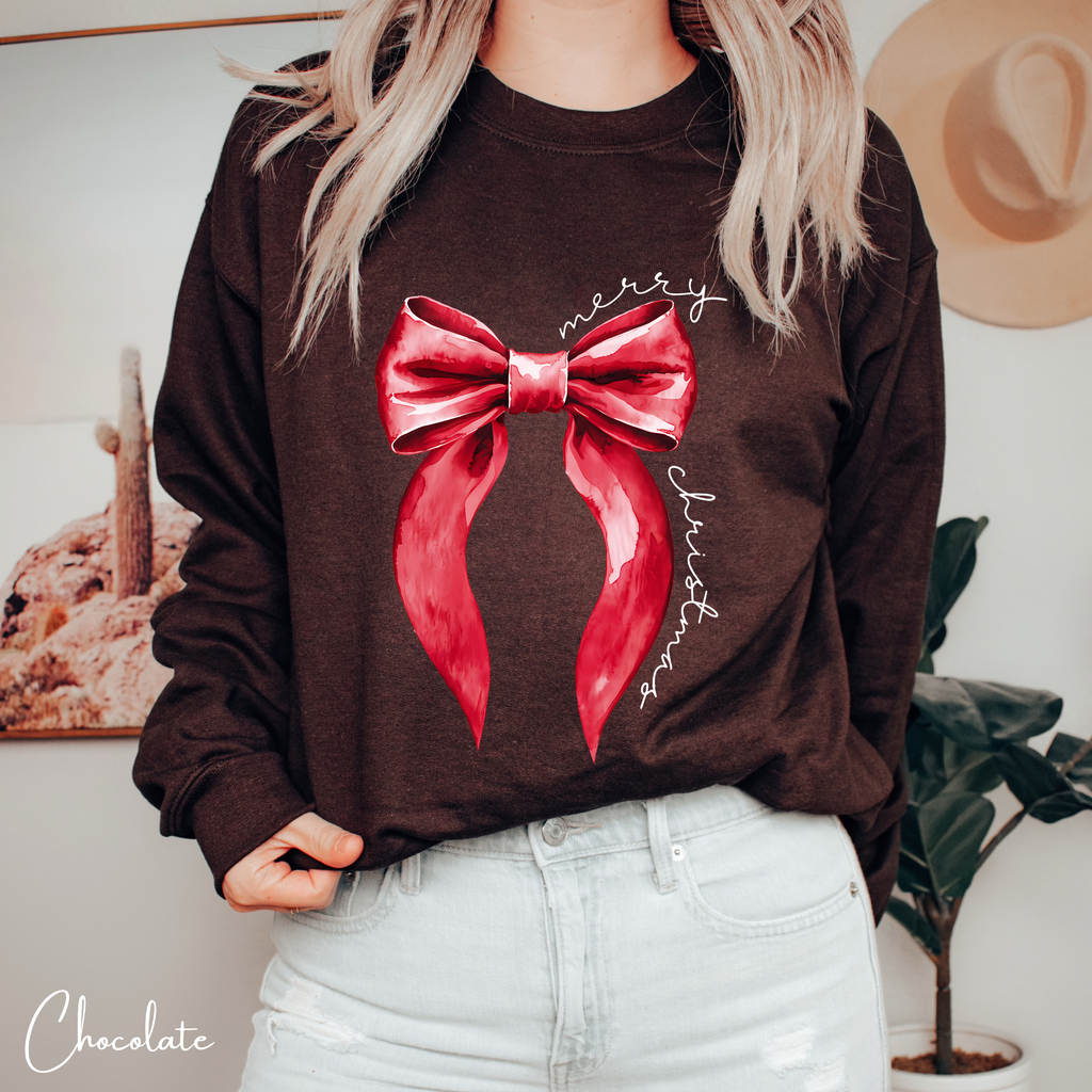 🎀❤️ Merry Christmas Coquette Bow Sweatshirt – Minimal Red Bow Holiday Crewneck • Cute & Cozy Festive Aesthetic