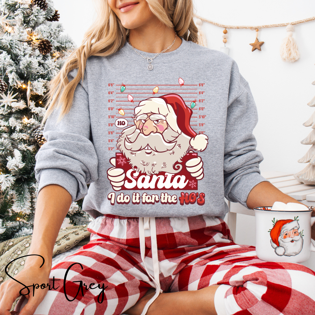 Santa Mugshot Sweatshirt | I Do It for the Ho’s Funny Holiday Gildan 18000 Sweatshirt