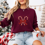 Festive Embroidered Christmas Sweatshirt | Candy Cane Design Gildan 18000 Sweatshirt