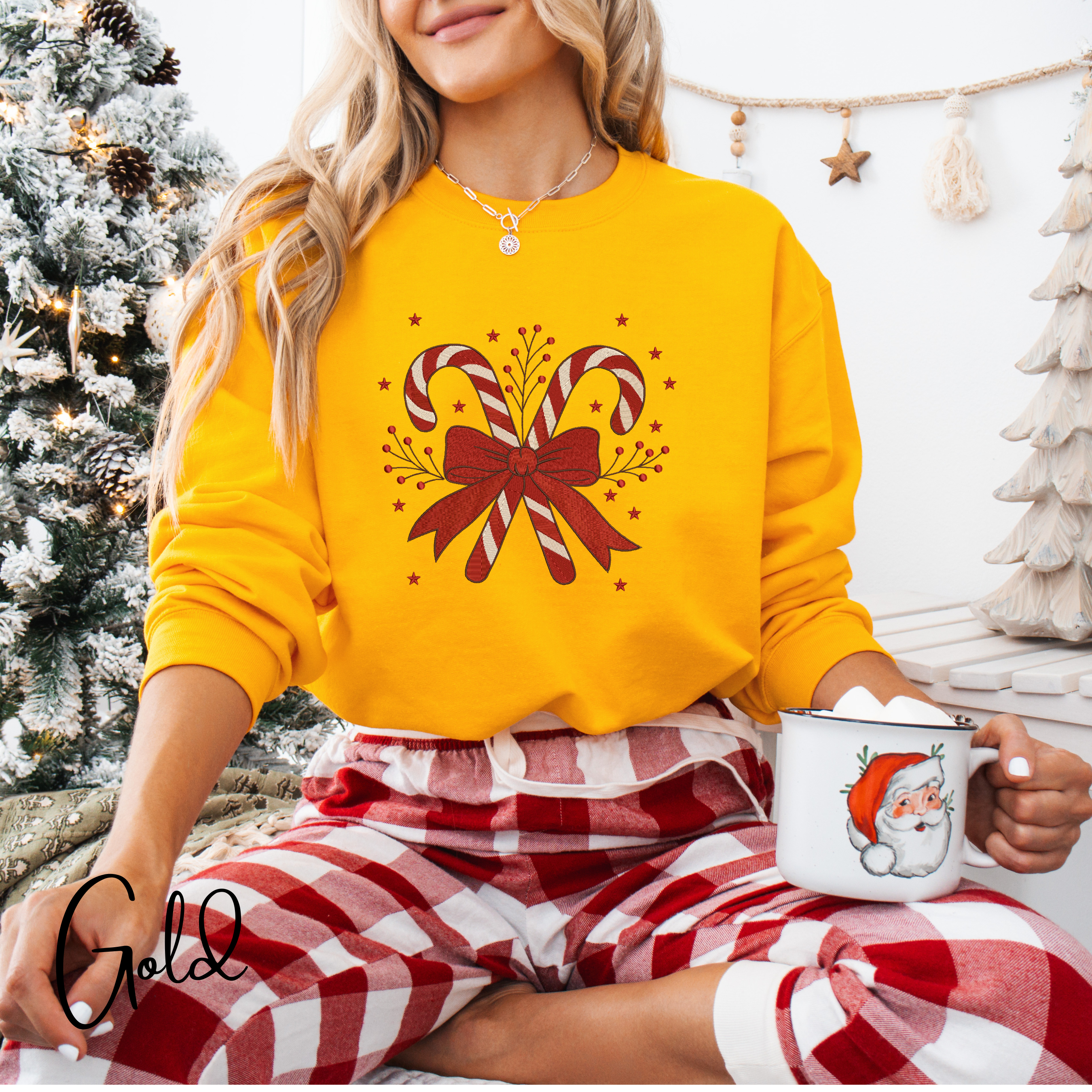 Festive Embroidered Christmas Sweatshirt | Candy Cane Design Gildan 18000 Sweatshirt