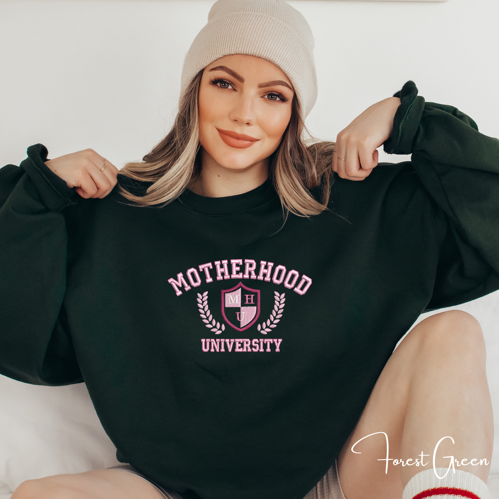 Motherhood University Embroidered Sweatshirt | Mum Life Gildan 18000 Sweatshirt