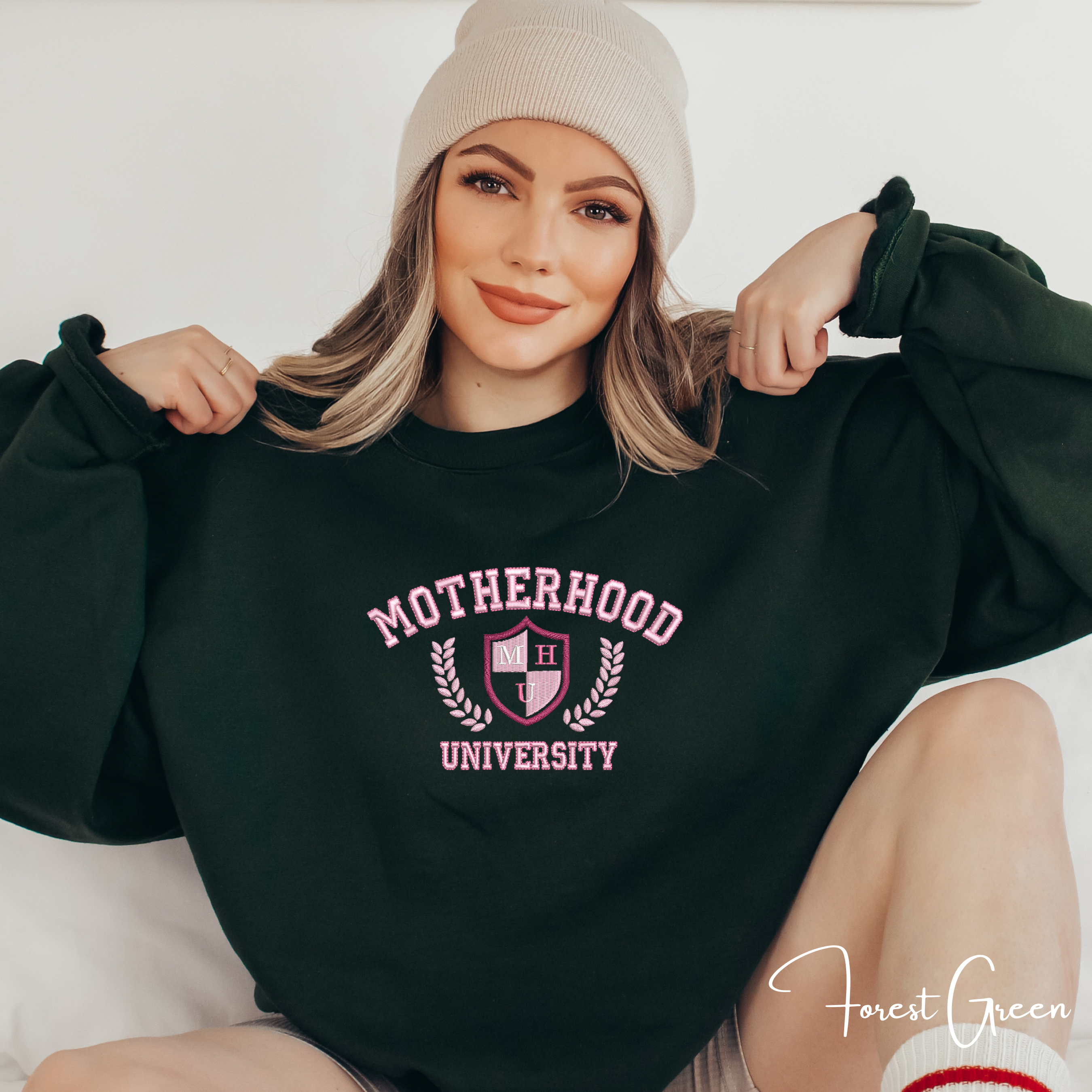 Motherhood University Embroidered Sweatshirt | Mum Life Gildan 18000 Sweatshirt